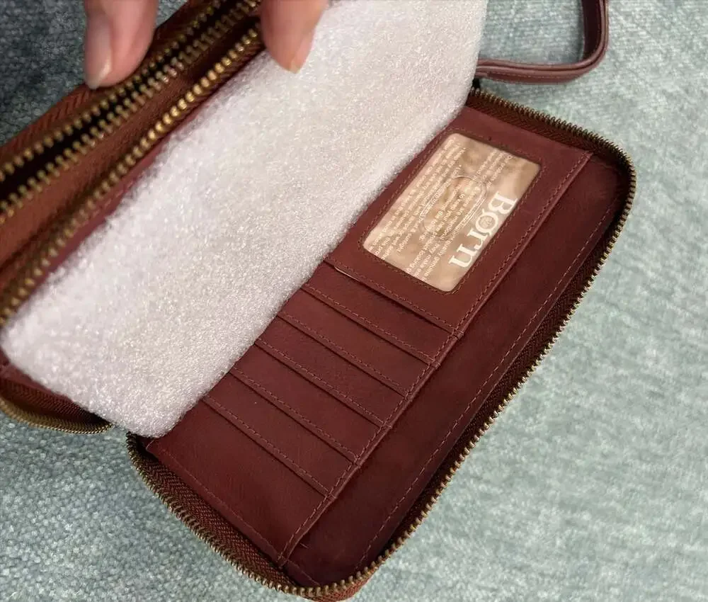 Born Balino Woven Leather Wristlet Wallet Saddle Dual Zip